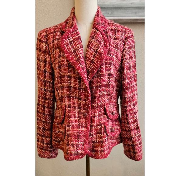 Kasper Women's Button Front Notch Tweed Blazer Jacket Size 14P Petite Multicolor - Picture 1 of 6